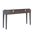Modern Wooden Dining Table With Striped Wood Drawers And Metal Accents Black Legs Design