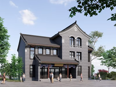 New Chinese Commercial Building Shops 3d model