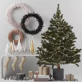 Christmas Festive Decorative Ornament Set With Wreaths Cones Stockings Tree And Gifts