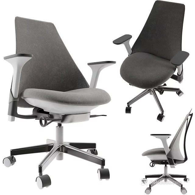 Modern Gray Office Chair With Adjustable Armrests Metal Base And Wheels 3d model 