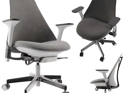 Modern Gray Office Chair With Adjustable Armrests Metal Base And Wheels 3d model
