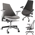 Modern Gray Office Chair With Adjustable Armrests Metal Base And Wheels