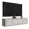 White TV Stand With Large Screen TV Drawers Cabinets And Decorative Items