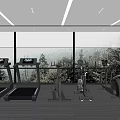 Modern Recreation Room With Fitness Equipment And Large Windows