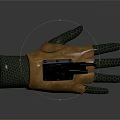 Character With Biomechanical Reptilian Scaled Glove Featuring Weapon Mechanism