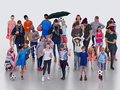 Group of People Standing Together With Soccer Balls And Umbrella In Open Area 3d model Group of People Standing Together With Soccer Balls And Umbrella In Open Area 3d model