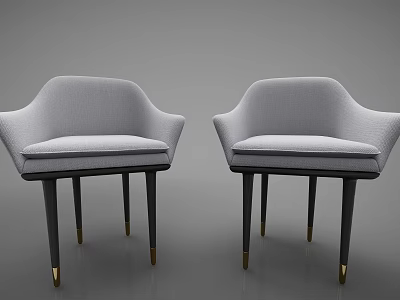 Upholstered Gray Dining Chairs With Curved Backrest Black Legs And Golden Feet 3d model