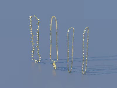 Stylish Golden Necklaces With Various Chain Designs On Blue Background 3d model