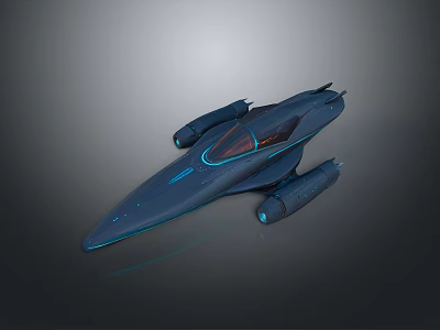 Blue Futuristic Spaceship With Sleek Design Transparent Cockpit And Dual Engines On Dark Background 3d model