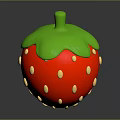 3D Red Strawberry With Green Leaves And Yellow Seeds On Gray Background