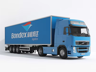 Blue Bondex Logistics Large Freight Truck With Company Logo on White Background 3d model
