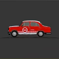 Vintage Red And White Taxi Car With Side View Taxi Logo On Road Surface