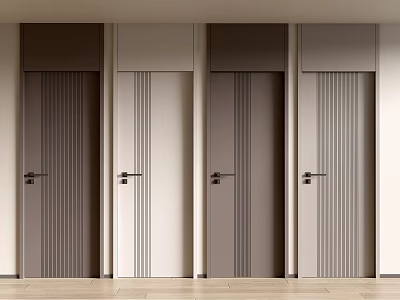 Four Sleek Interior Hinged Doors With Vertical Stripes In Various Colors 3d model