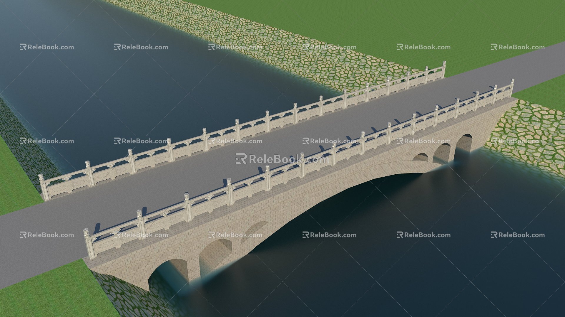 Chinese-style river-crossing bridge 3d model