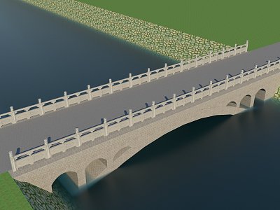 Chinese-style river-crossing bridge 3d model