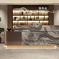 Elegant Store Front Desk with Marble Countertop Wine Rack with Bottles Computer and Potted Plant 3d model