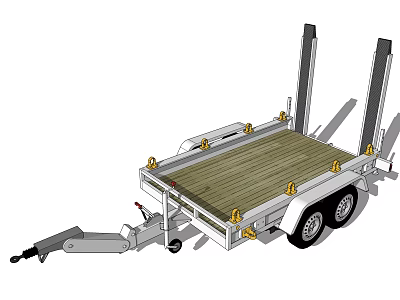 Heavy Duty Utility Trailer With Wooden Floor Vertical Supports And Wheels 3d model