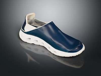 Navy Blue Leather Upper Casual Shoes With White Perforated Sole Design 3d model