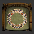 Rattan Leisure Chair With Wooden Frame And Green Cushion Featuring Colorful Pattern