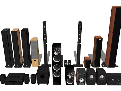High Quality Headphones and Speakers Collection With Floor Standing Bookshelf and Subwoofer Models 3d model