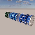 Industrial Equipment Flange Connectors In Green And Blue With Bolted Metal Structure