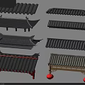 Traditional Chinese Architectural Roof Components With Various Tile Styles And Eave Structures 3d model