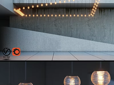 Modern Interior Hanging Chandelier With Linear Light Bulbs And Warm Glow 3d model