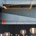 Modern Interior Hanging Chandelier With Linear Light Bulbs And Warm Glow