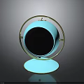 Smart Electronic Appliance With Circular Blue Design Golden Frame Black Screen And Stable Base