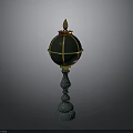 Elegant Green Sphere Ornament Design With Golden Accents And Decorative Pedestal