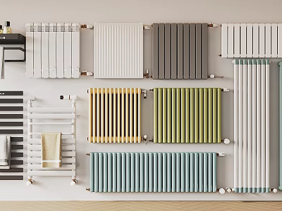 Colorful Modern Radiators With Various Designs And Wall Mounted Styles For Home Heating 3d model