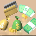 Decorative Ornament Set with Credit Cards Money Bags Coins and Dollar Signs