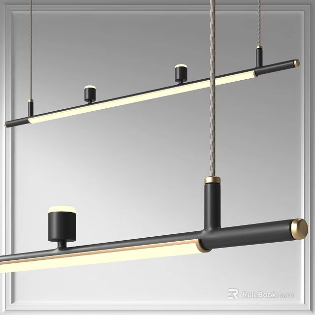Modern Black Linear Pendant Light With Sleek Metal Frame And Minimalist Design 3d model 