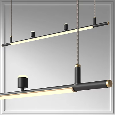 Modern Black Linear Pendant Light With Sleek Metal Frame And Minimalist Design 3d model
