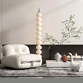 Modern White Single Sofa Interior With Spherical Pendant Light Green Plant Fireplace And Rug