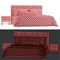 Modern Gray Double Bed with Upholstered Headboard Diamond Quilt Pillows and Nightstands