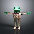 Green Frog Wearing Beige Suit With Red Bow Tie And Outstretched Arms On Gray Background