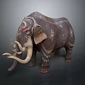 Artistic Decorated Elephant Statue With Intricate Patterns And Long Tusks