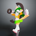Game And Movie Character With Green Hair Yellow Tail Green Skirt Holding Circular Object