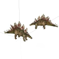 Two Realistic Stegosaurus Dinosaur Models With Spiked Backs On White Background 3d model