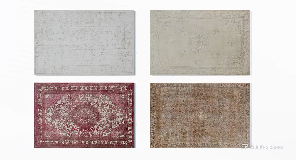 Square Rugs With Light Gray Cream Red Brown Patterns For Modern Home Decor 3d model