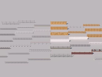 Various Fence Styles Featuring Metal And Wooden Materials For Outdoor Spaces 3d model