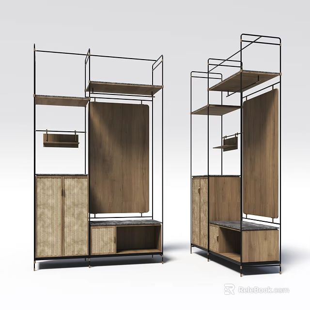 Modern Storage Cabinet Racks With Metal Frame Wooden Panels And Spacious Shelves 3d model 