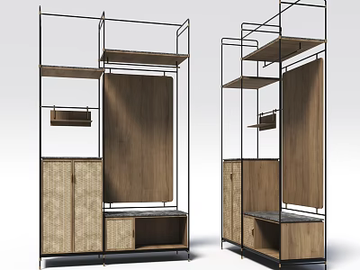 Modern Storage Cabinet Racks With Metal Frame Wooden Panels And Spacious Shelves 3d model
