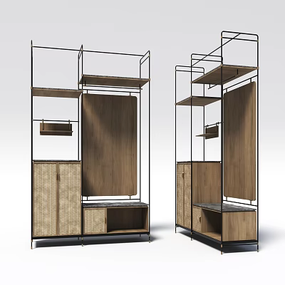 Modern Storage Cabinet Racks With Metal Frame Wooden Panels And Spacious Shelves 3d model