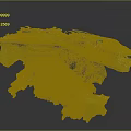 Detailed 3D Terrain Model With Green Vegetation Topographic Features Pathways And Elevation Layers