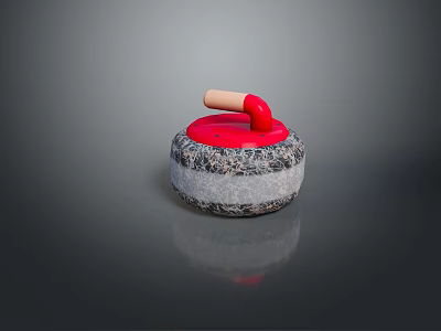 Functional Household Item With Red Top Wooden Handle And Textured Gray Base 3d model