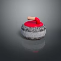 Functional Household Item With Red Top Wooden Handle And Textured Gray Base