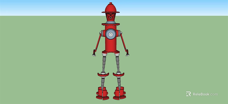 Intelligent Machine with Red Mechanical Structure Including Head Body Arms and Legs 3d model 