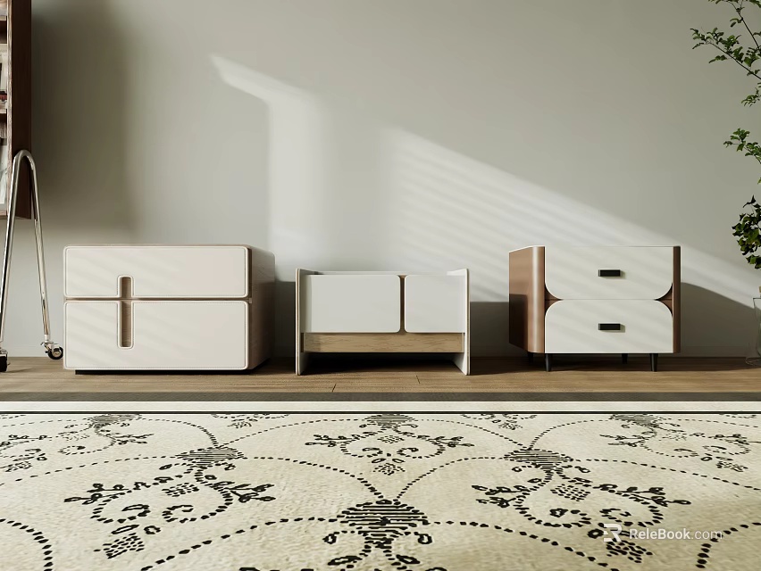 Modern Bedside Tables With Different Designs Wooden And White Drawers For Bedroom Decor 3d model 